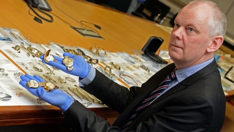 Det Insp Noel Browne shows some of the items of jewellery recovered by gardaí as part of Operation Fiacla. Photograph: Eric Luke/The Irish Times