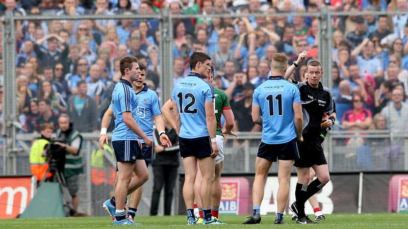 Dublin’s Diarmuid Connolly is red carded in the 2015 semi-final. Photograph: James Crombie/Inpho
