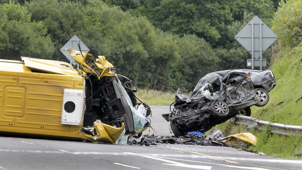Scene of the double fatal crash on the dual carriageway close to Manorcunningham on the main route towards Letterkenny, Co Donegal. Photograph: Margaret McLaughlin