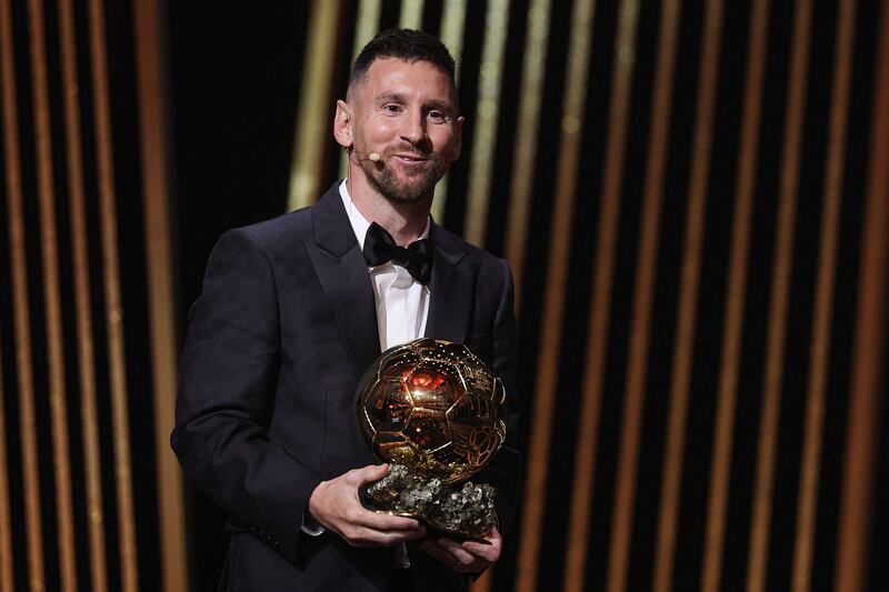 Lionel Messi picks up his eighth Ballon d'Or award. Yes, Jérôme Rothen, it really happened. Photograph: Franck Fife/AFP via Getty Images