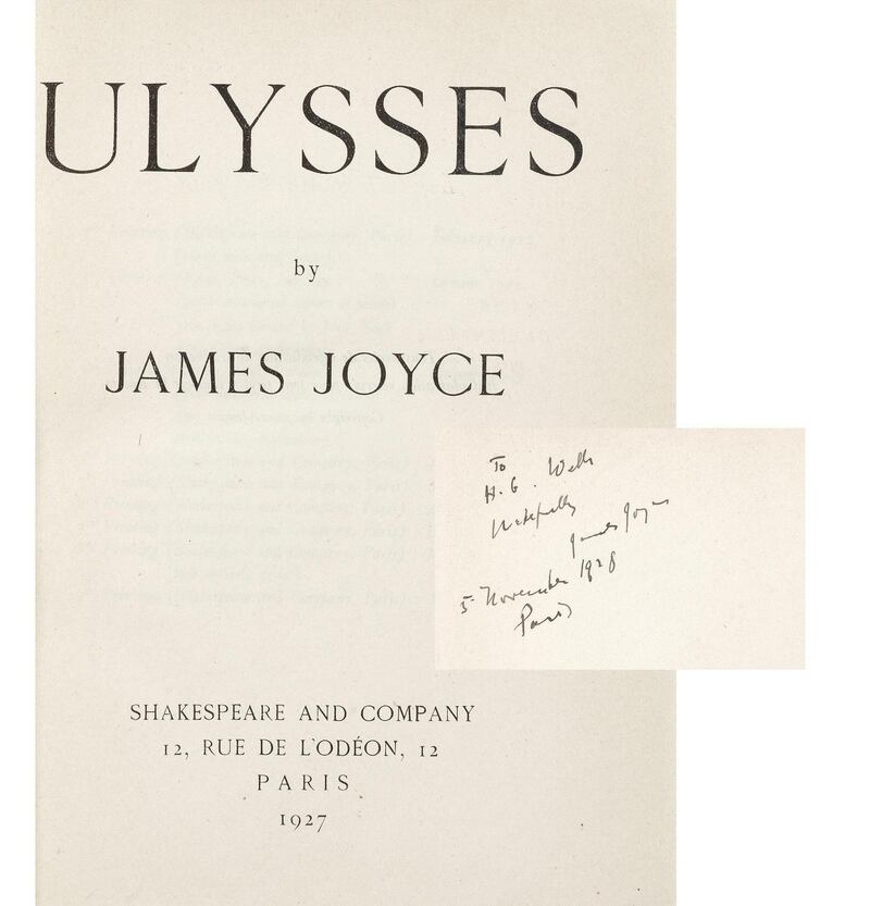 Signed presentation copy of James Joyce’s Ulysses to HG Wells (€23,000-€35,000)