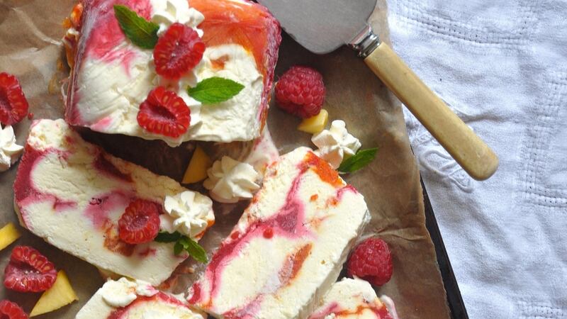 Peach Melba semifreddo