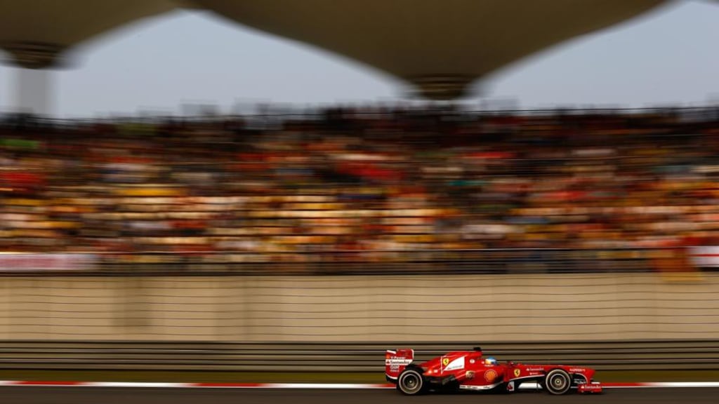 Fernando Alonso of Spain and Ferrari in action during the Chinese Formula One Grand Prix at the Shanghai International Circuit. Photograph: Vladimir Rys/Getty Images