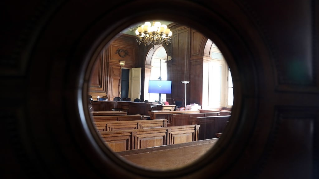 A view of the room in the Palais de Justice de Paris, where the trial of Ian Bailey is taking place in his absence. Photograph: Steve Parsons/PA Wire