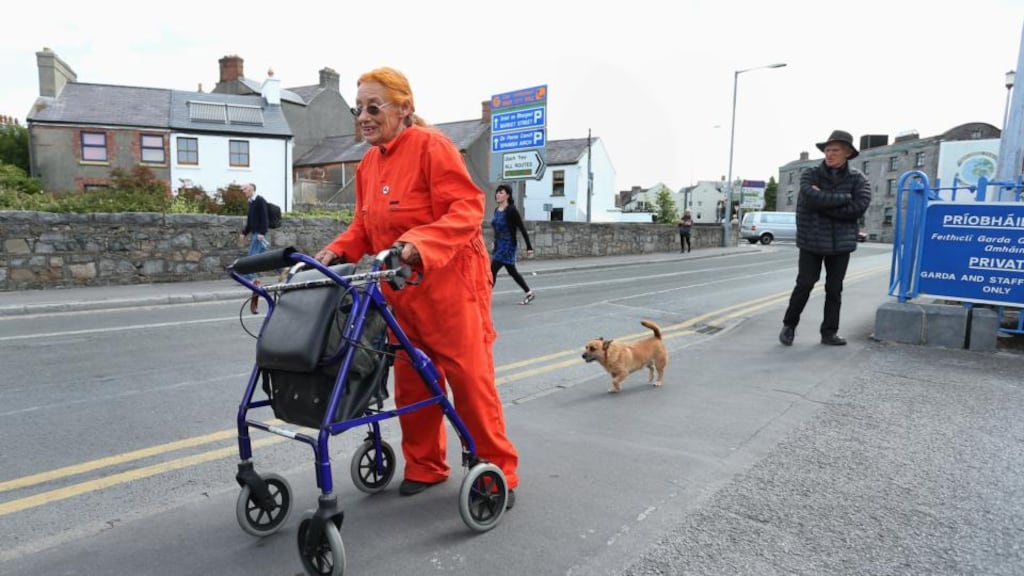 Peace activist Margaretta D’Arcy arriving at Mill Street Garda station in Galway today. Photograph: Joe O’Shaughnessy