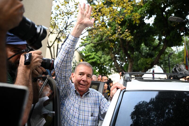 Venezuelan presidential candidate Edmundo Gonzalez greets supporters at the end of a rally in Caracas last week. Photograph: Raul Arboleda/AFP via Getty Images