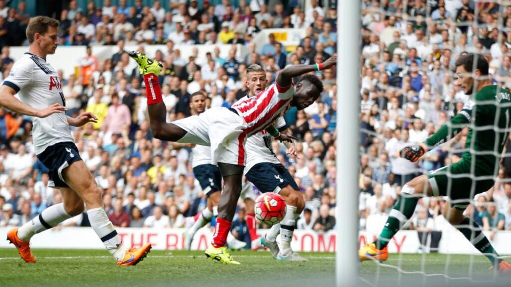 Mame Biram Diouf scored in the 83rd minute to steal Stoke City a point against Tottenham Hotspur at White Hart Lane. Photograph: Reuters