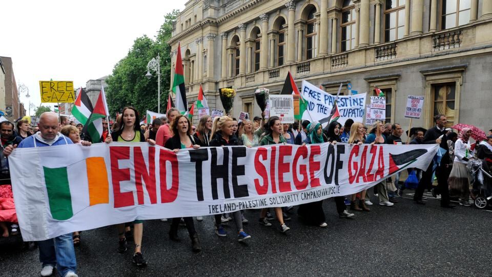 A march protesting the Israeli treatment of Gaza, organised by The Ireland Palestine Solidarity Campaign (IPSC) today, which started at the Garden of Remembrance and finished the Dept of Foreign Affairs on St Stephen’s Green. Photograph: Dave Meehan/The Irish Times