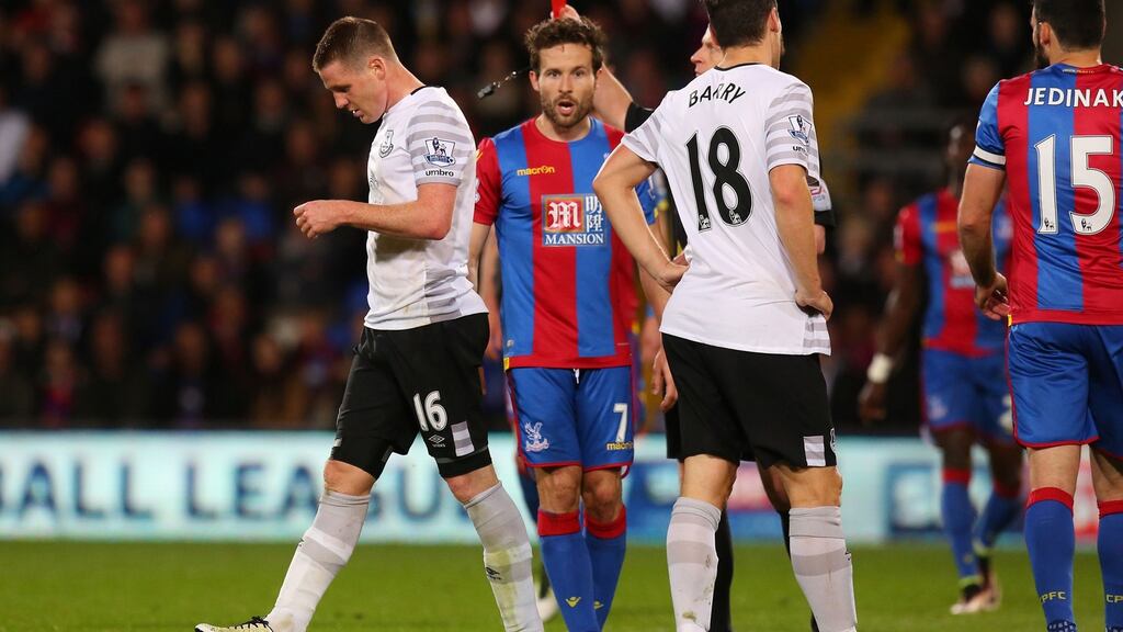 .James McCarthy of Everton is shown a red card during the Premier League match between Crystal Palace and Everton at Selhurst Park. Photo: Gareth Fuller/PA