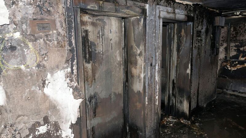 Burnt-out elevators inside the Grenfell Tower in North Kensington, London. Photograph: London Metropolitan Police/EPA