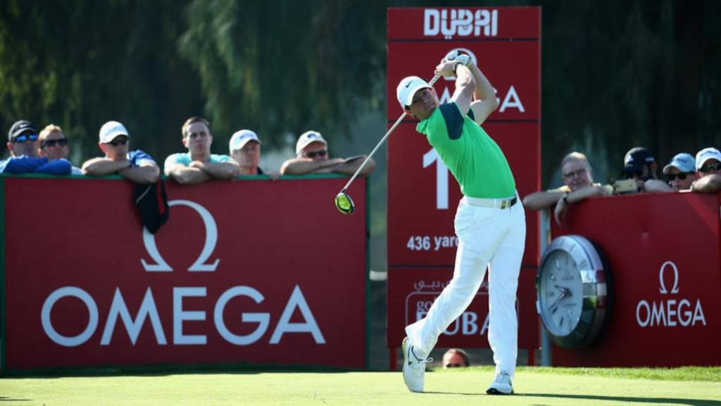 Rory McIlroy has made a strong start in the Dubai Desert Classic, sitting one shot off the lead after an opening round of 66. (Photo by Warren Little/Getty Images)