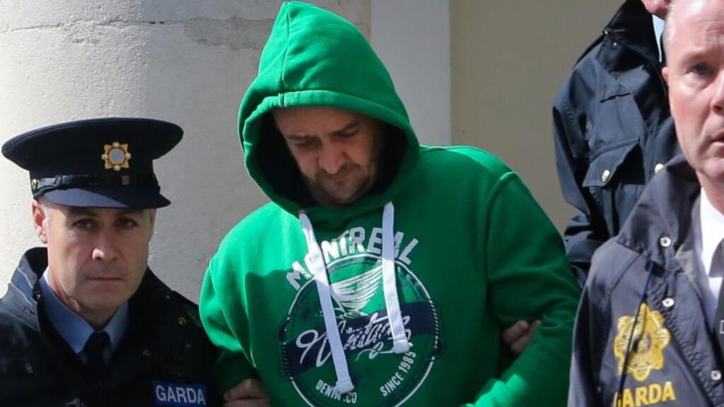 Paul Gill (centre) of Sarto Road, Naas leaves Naas Courthouse, Kildare. Photograph: Gareth Chaney/Collins