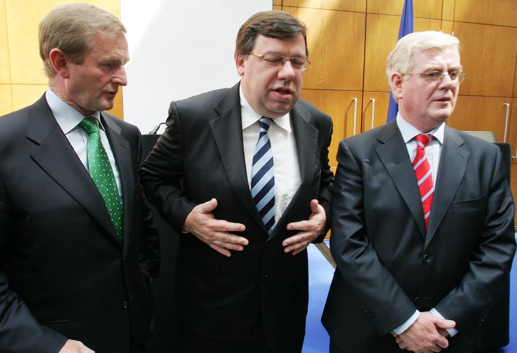 Times past: Then taoiseach Brian Cowen with Fine Gael leader Enda Kenny and Labour leader Eamon Gilmore, at a joint press conference on the Lisbon Treaty. File photograph: The Irish Times