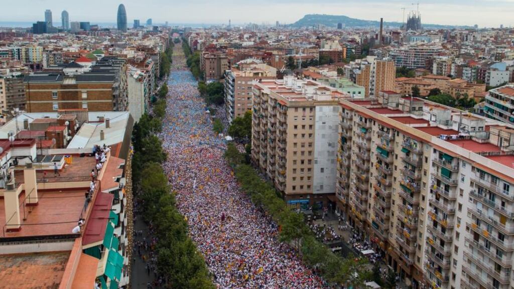 People march in Barcelona for Catalan independence on Catalan National Day. Photograph: David Ramos/Getty Images