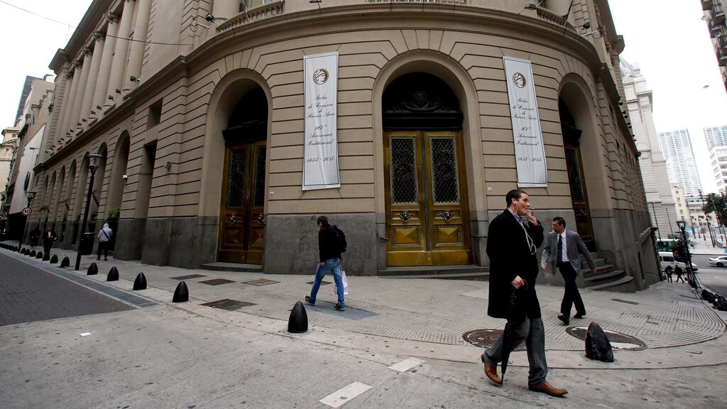 The Buenos Aires Stock Exchange, Argentina. A market pariah since a 2001 default, Argentina was welcomed back to the club of borrowing nations on Tuesday with one of the largest order books ever seen for an emerging markets bond. (Photograph: Marcos Brindicci/Reuters)