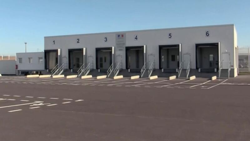 The newly built examination block at Calais, part of the facilities constructed in preparation for Brexit. Photograph: TV Pool via AP