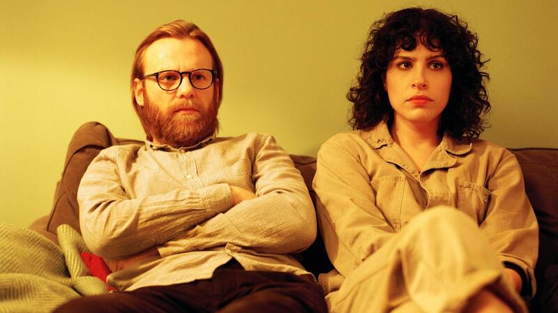 Brian Gleeson as Gabe and Desiree Akhavan as Leila in The Bisexual