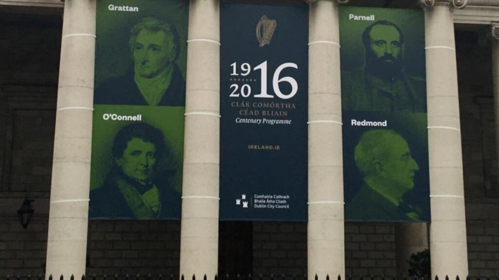 The banner at College Green Bank of Ireland  is on the front of what was the Irish parliamentary building before the Act of Union in 1800.
