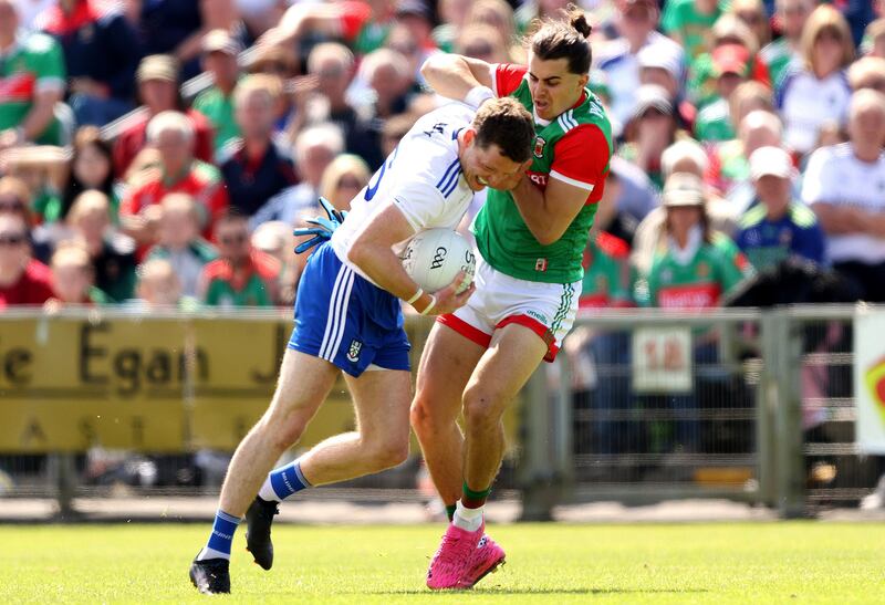 Mayo and Monaghan battled it out in the glorious MacHale Park sunshine. Photograph: Tom Maher/Inpho