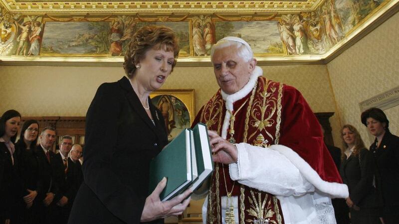 Praying for change: McAleese with Cardinals Desmond Connell, Cahal Daly, Seán Brady and Keith O’Brien at the Irish College in Rome, in 2007. Photographs: Dara Mac Dónaill