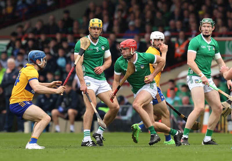 Limerick's Barry Nash tries to burst forward during his team's surprising defeat by Clare two weeks ago. Photograph: Bryan Keane/Inpho