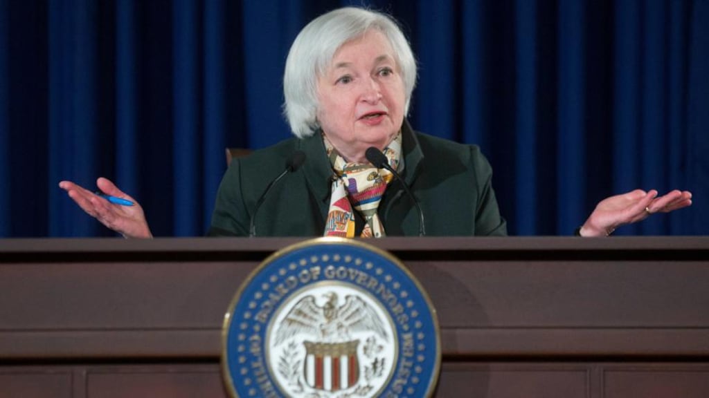 Janet Yellen, chair of the U.S. Federal Reserve, speaks during a news conference following a Federal Open Market Committee (FOMC) meeting in Washington, DC . Photographer: Andrew Harrer/Bloomberg
