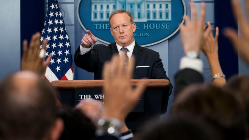 Sean Spicer resigned from his post as press secretary arguing that Anthony Scaramucci did not have the requisite communications experience. Photograph: Doug Mills/The New York Times
