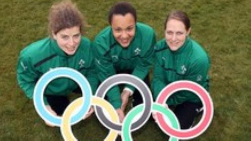 Ireland Women’s Sevens players Jenny Murphy, Sofie Spence and Shannon Houston. Photograph: Dan Sheridan/Inpho