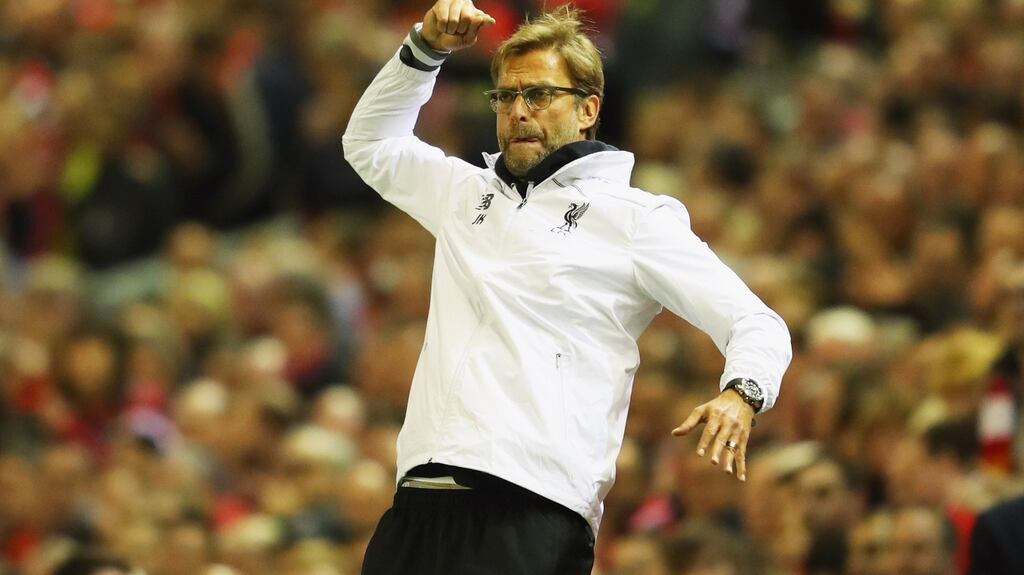 LIVERPOOL, UNITED KINGDOM - MAY 05: Jurgen Klopp manager of Liverpool reacts during the UEFA Europa League semi final second leg match between Liverpool and Villarreal CF at Anfield on May 5, 2016 in Liverpool, England. (Photo by Richard Heathcote/Getty Images)