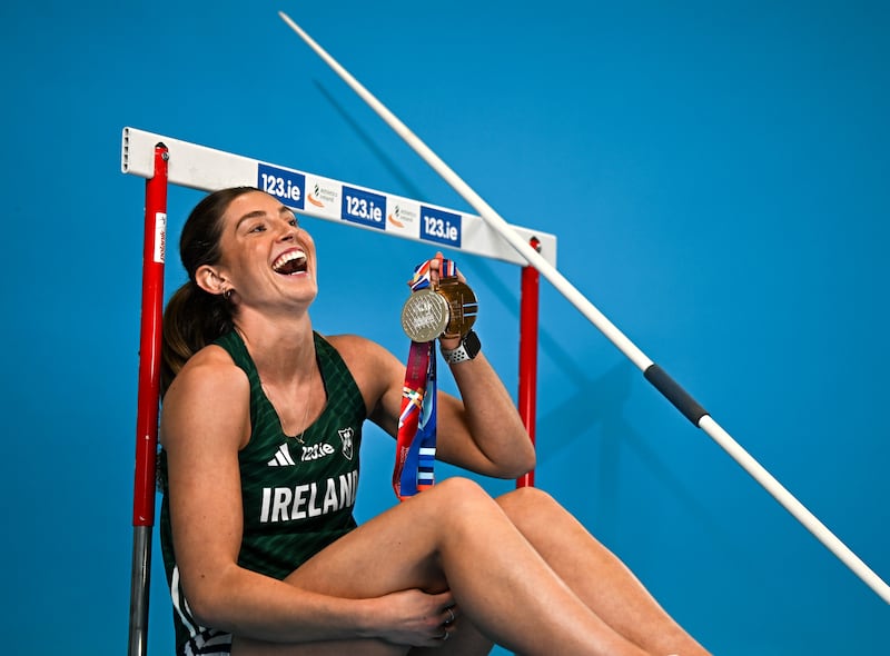 Kate O'Connor with her European indoors pentathlon bronze medal and world indoors pentathlon silver medal this week. Photograph: Photograph: Sam Barnes/Sportsfile