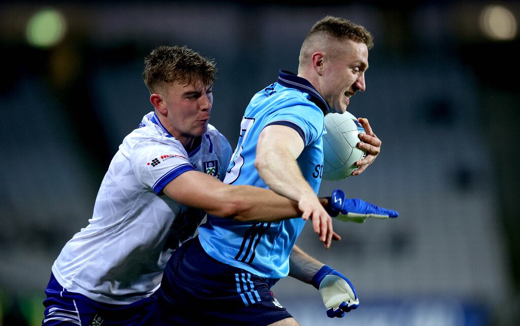 Dublin’s Paddy Small and Joel Wilson of Monaghan. Photograph: Ryan Byrne/Inpho