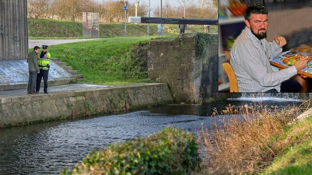 Gardaí at the Grand Canal, Fonthill Road, Dublin on Monday where suspected human remains were found during the investigation into the murder of Kenneth O’Brien. Photograph: Dara Mac Dónaill/The Irish Times