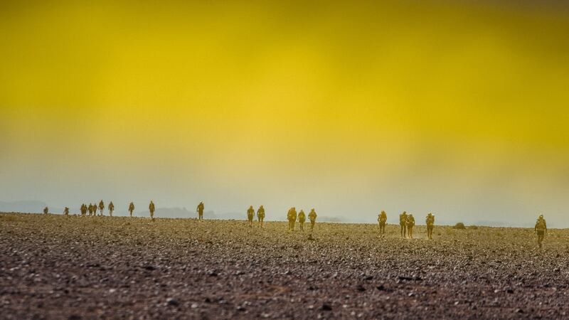 Participants approach the day one finish-line.