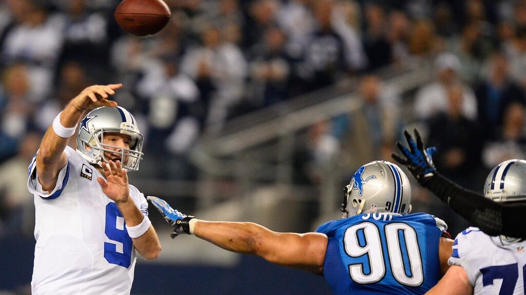 Dallas Cowboys quarterback Tony Romo in action. The NFL franchise tops the Forbes’ most valuable teams list at $4 billion. Photograph: Larry W Smith/EPA