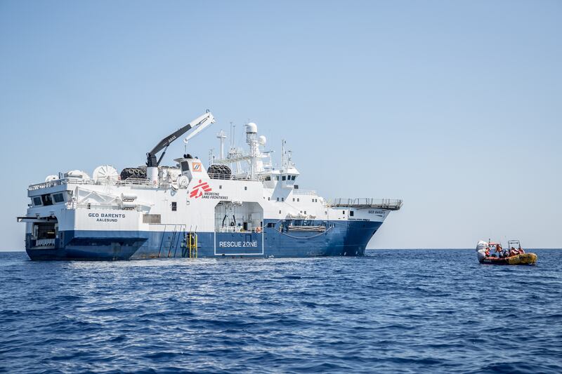 MSF's Geo Barents carries out search-and-rescue missions in the Central Mediterranean, off the Libyan coast. Photograph: Sally Hayden