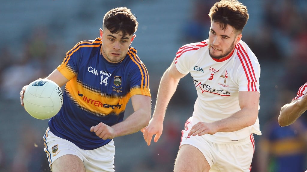 Tipperary Michael Quinlivan in action against Louth’s Patrick Reilly during last year’s Division Three final. Photograph: Tommy Dickson/Inpho