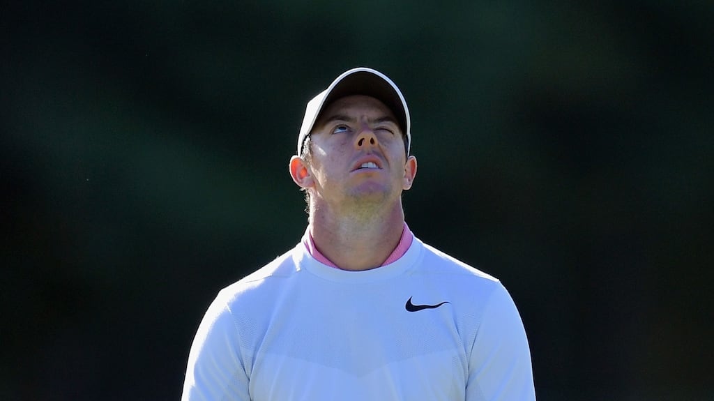 Rory McIlroy reacts after missing a putt on the 10th green during the second round of the Dell Technologies Championship at TPC Boston in Norton, Massachusetts. Photograph: Drew Hallowell/Getty Images