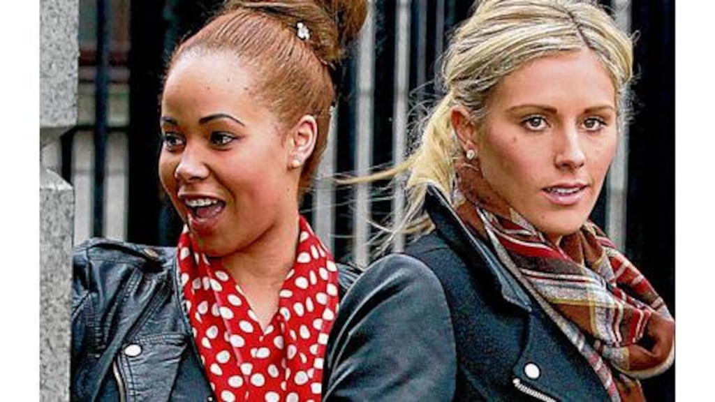 Chantelle Peart and Pamela Reid, both of the Hollows, Lucan, Co Dublin, leaving court yesterday. Photograph: Collins/Court