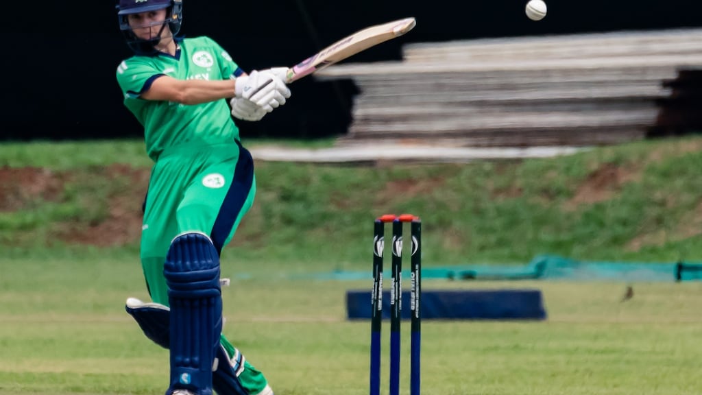Gaby Lewis batting against the West Indies. Photograph: ICC