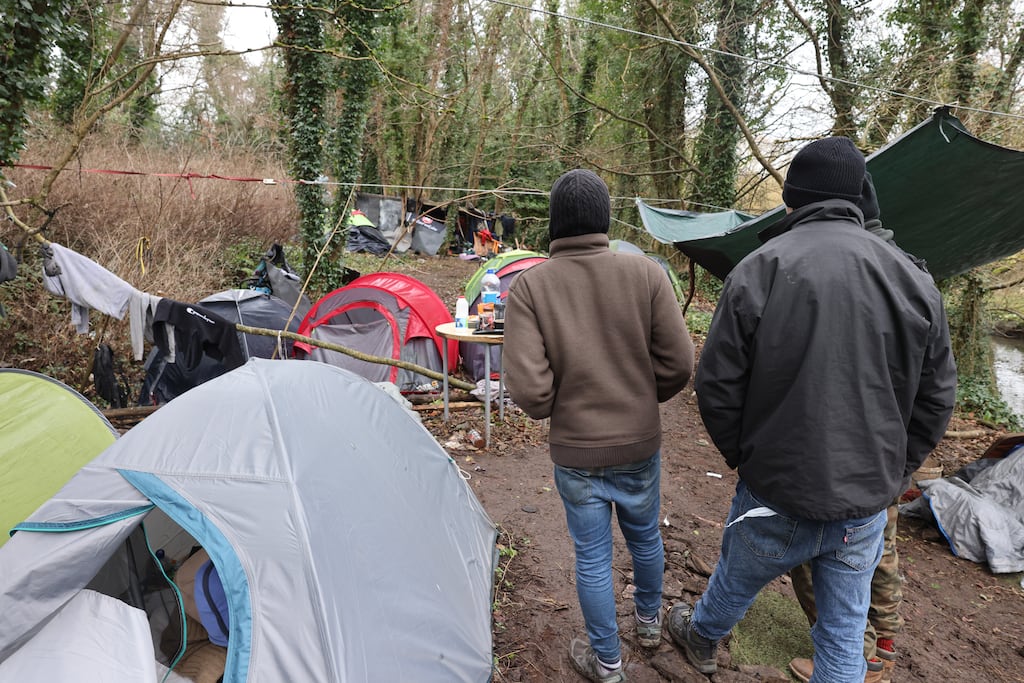 Homeless men at their camp near Ashtown, Dublin, which was attacked by a mob last month: Ireland's far-right problem has been brewing for a long time. Photograph: Dara Mac Dónaill