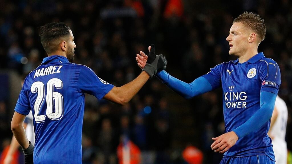 Leicester City’s Jamie Vardy and Riyad Mahrez have been named on the Ballon d’Or shortlist alongside Cristiano Ronaldo and Lionel Messi. Photo: Getty Images