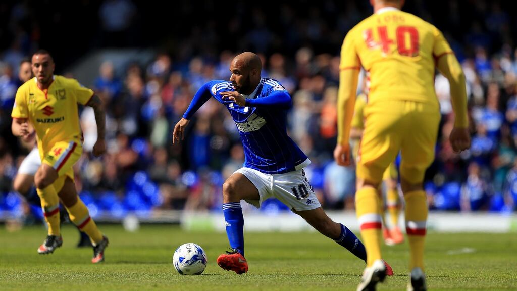 David McGoldrick opened the scoring for Ipswich Town in their 3-2 Championship win over Milton Keynes Dons at Portman Road. Photograph: Stephen Pond/Getty Images