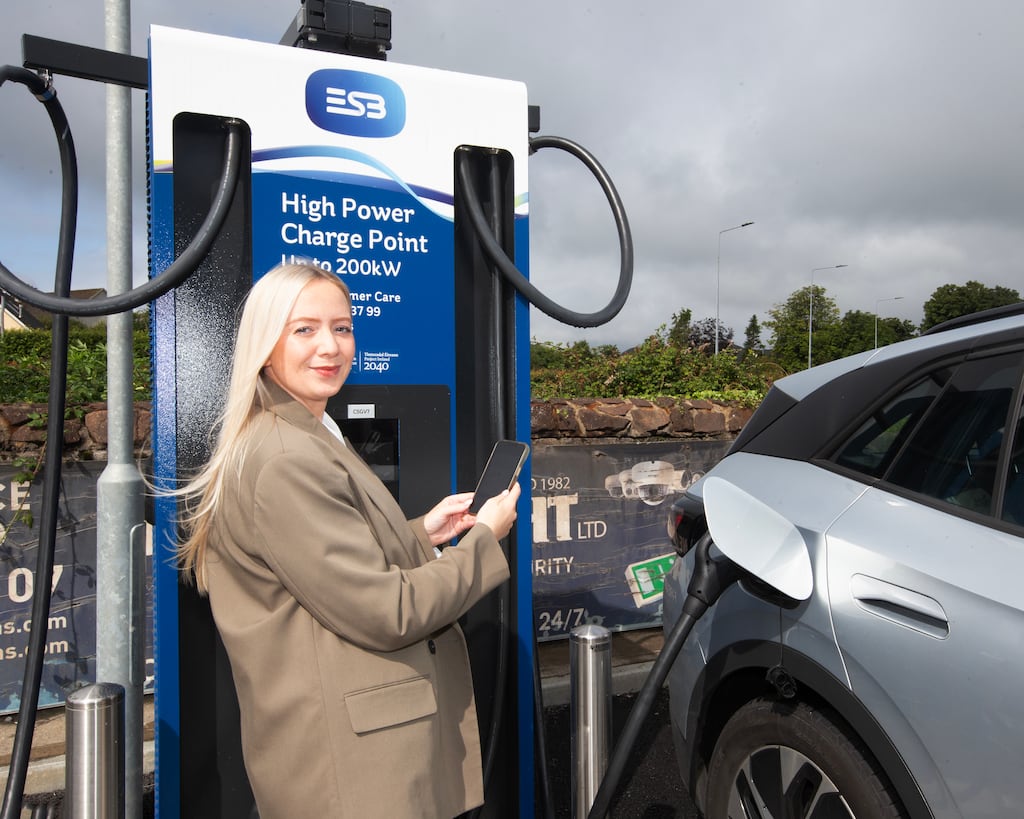 Niamh Nicell, ESB ecars, at the launch of a new high power EV charging hub in Collooney, Co Sligo, in August 2025. Photograph: Brian Farrell