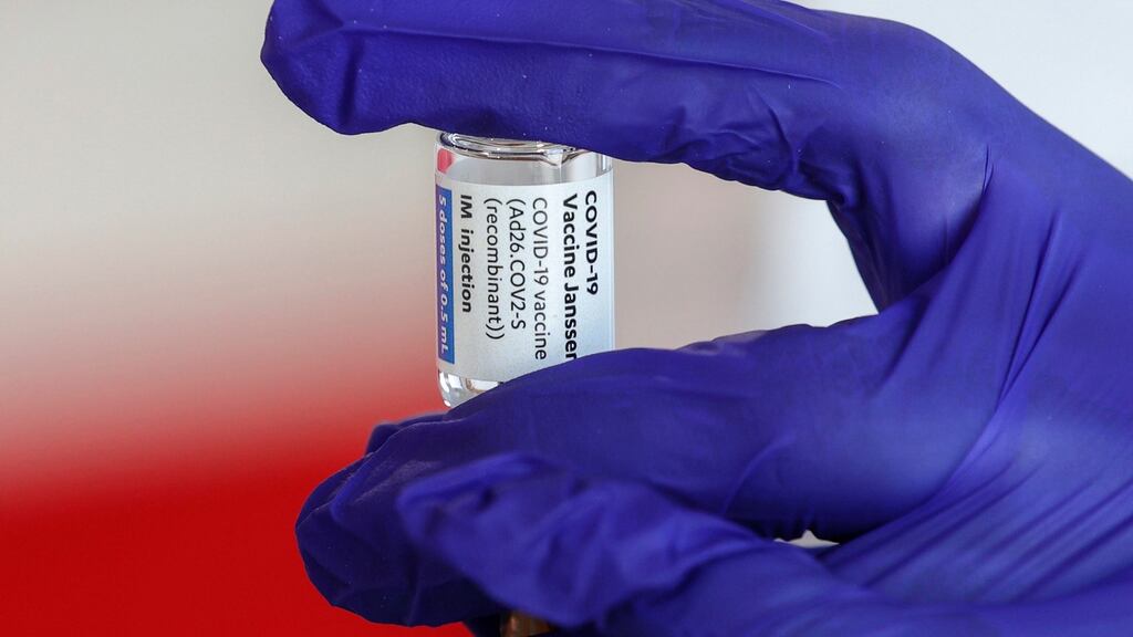 A medical staff member prepare shots of Johnson & Johnson vaccine . Photograph: Giuseppe Lami/EPA