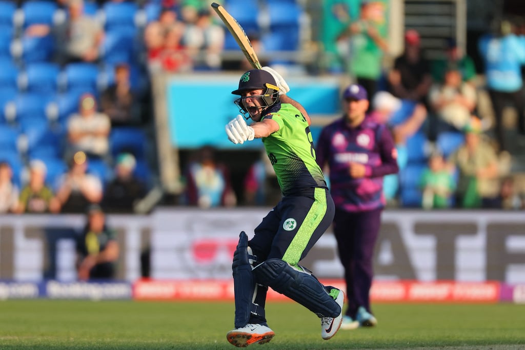Ireland's Curtis Campher celebrates victory. Photograph: David Gray/AFP via Getty Images