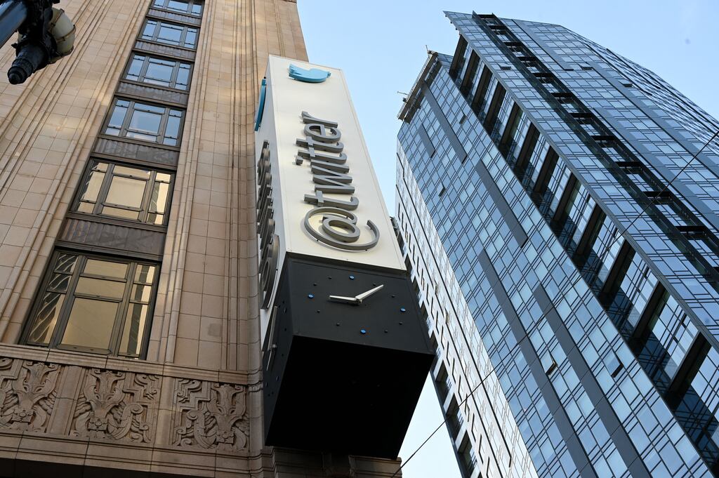 The Twitter Headquarters in San Francisco, California on November 4, 2022. - Half of Twitter's 7,500 employees were laid off on November 4, an internal document showed, as new owner Elon Musk began a major revamp of the troubled company. "Roughly 50 percent of the workforce will be impacted," said a questions and answer email seen by AFP that was sent to Twitter employees who lost their jobs following last week's mammoth $44 billion takeover. (Photo by Samantha Laurey / AFP) (Photo by SAMANTHA LAUREY/AFP via Getty Images)