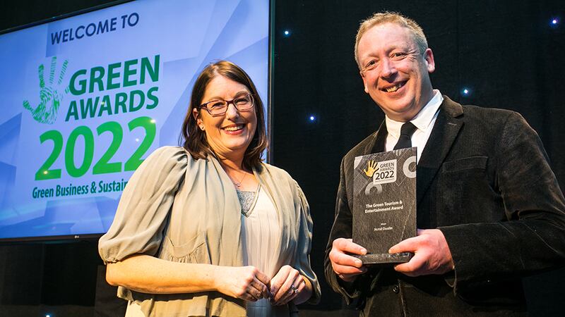 Orlaith Blaney, Director of Corporate Affairs at Irish Water, presents The Green Tourism & Entertainment Award to Donal Minihane, Hotel Doolin.