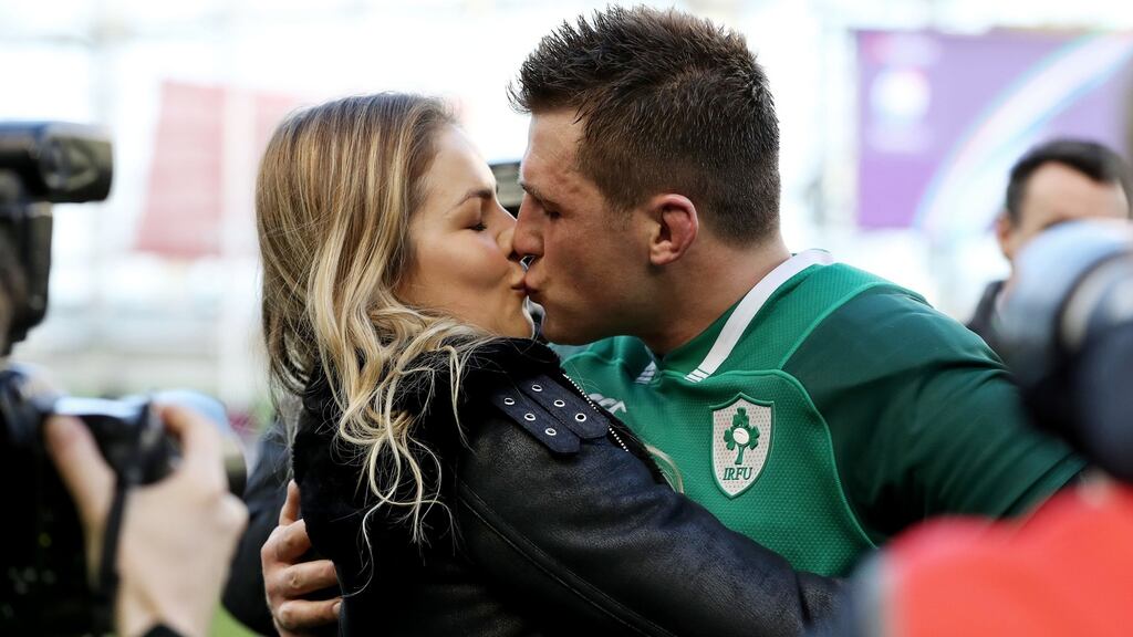 Ireland’s CJ Stander celebrates with wife Jean-Marie after victory over Scotland in the Six Nations Championship match at the  Aviva Stadium, Dublin. Photograph:  Bryan Keane/Inpho