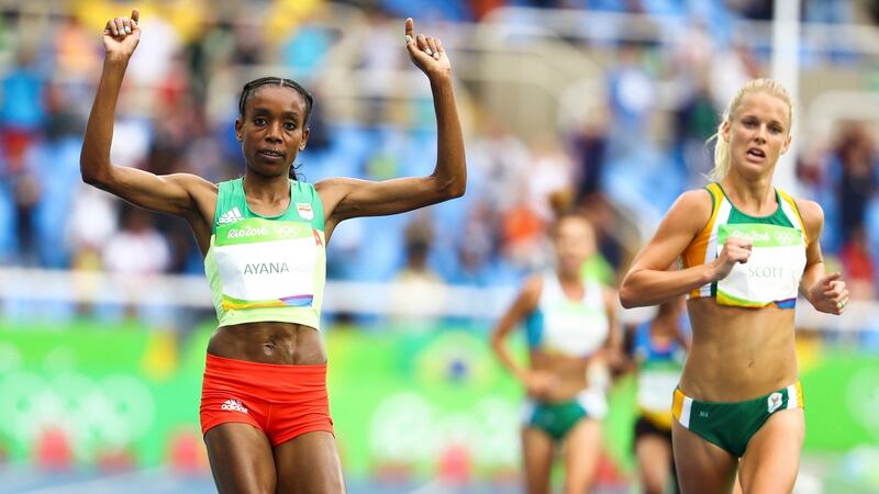 Almaz Ayana of Ethiopia celebrates victory in the women’s 10,000m final. Photo: Lucy Nicholson/Reuters