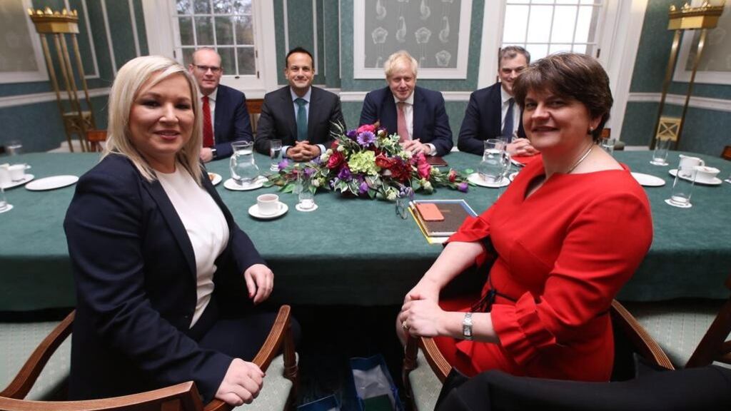 Deputy first minister Michelle O’Neill (left) and first minister Arlene Foster are pictured at Stormont. Their parties, Sinn Féin and the DUP, are seeking to reject a £1,000 pay rise given to Assembly members. File photograph: EPA.